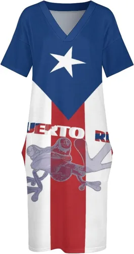 Vista 8 de Vestido suelto con bolsillo y bandera de Puerto Rico para mujer, talla S