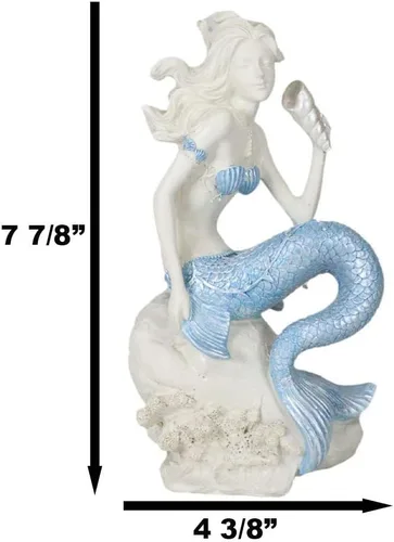 Vista 2 de Ebros Gift Diosa náutica del océano, bonita sirena con cola azul, concha, concha, estatua decorativa de 8 pulgadas de alto, diseño de sirenas