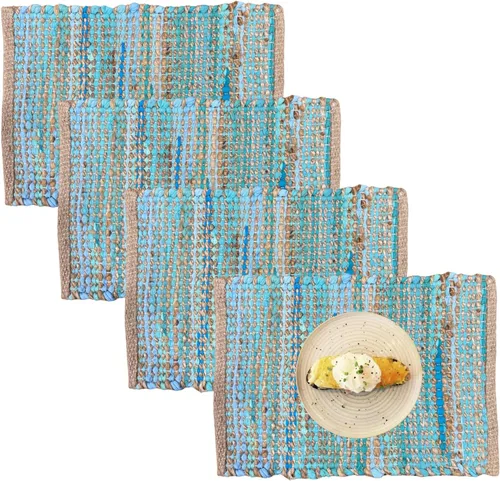 Vista 9 de Perilla Home Juego de 4 manteles individuales de algodón para mesa, cocina, comedor, decoración del hogar, manteles individuales rectangulares