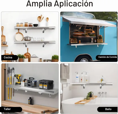 Vista 8 de Estante Plegable de Concesión 24" x 12", Estante Desplegable Plegable de Acero Inoxidable para Servir Alimentos para Ventanas de Concesión