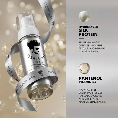 Vista 3 de Avenue Man Volume Lift Styling Mousse Extreme Hold - Espuma para el cabello de 5.07 onzas con aceite de argán, proteína de seda y vitamina E