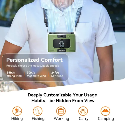 Vista 2 de Astaowl Ventilador Personal de Cintura de 10000mAh, Recargable por USB se Engancha a la Cintura Para Trabajar, 10 Velocidades y 40H de Enfriamiento