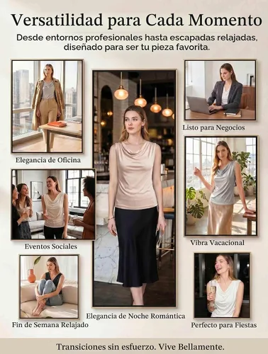 Vista 6 de Blusa sin mangas de seda pura para mujer, con cuello de estilo capucha, de seda de morera, para verano, camiseta tipo tank de seda auténtica Beige