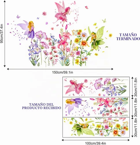 Vista 5 de Supzone Pegatinas de Pared de Hada de Flores Calcomanías de Pared de Niña Mariposa Pegatinas de Arte de Pared de Vinilo Removible para Niñas Bebé