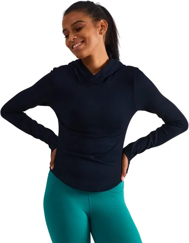 Vista 4 de Camisetas deportivas de manga larga con capucha para mujer camisetas de entrenamiento y yoga con agujeros para el pulgar ajuste delgado