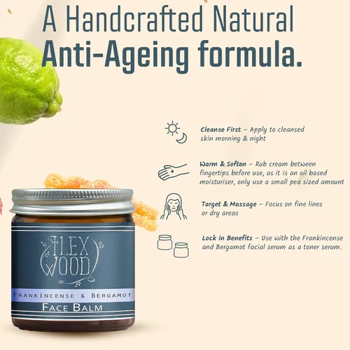 Vista 6 de The Ilex Wood - Bálsamo facial de incienso y bergamota - 100% natural, vegano, hidratante, antienvejecimiento, ingredientes reductores de arrugas