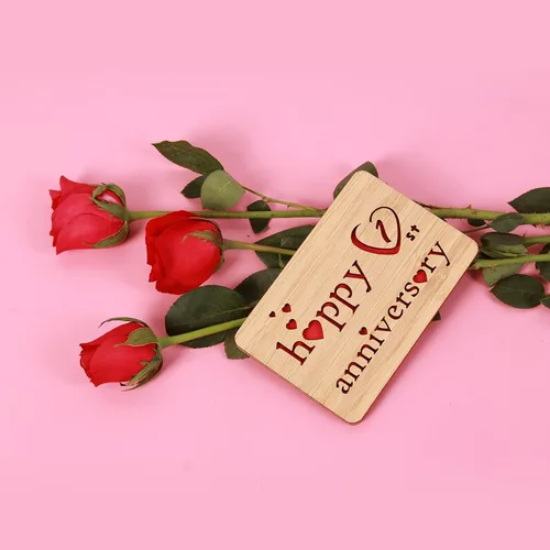 Vista 5 de Tarjeta de felicitación de madera para el primer aniversario, hecha a mano, 1 año, aniversario de boda, tarjeta de primer aniversario para ella, él