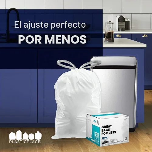 Vista 3 de Plasticplace - Bolsas de basura con ajuste personalizado, compatibles con simplehuman Code D, con cordón, color blanco, 5,3 galones / 20 litros