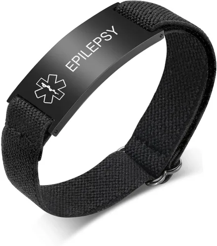 Vista 23 de Pulsera de alerta médica personalizada para hombres - Pulseras de identificación de acero inoxidable con correa elástica personalizada grabada
