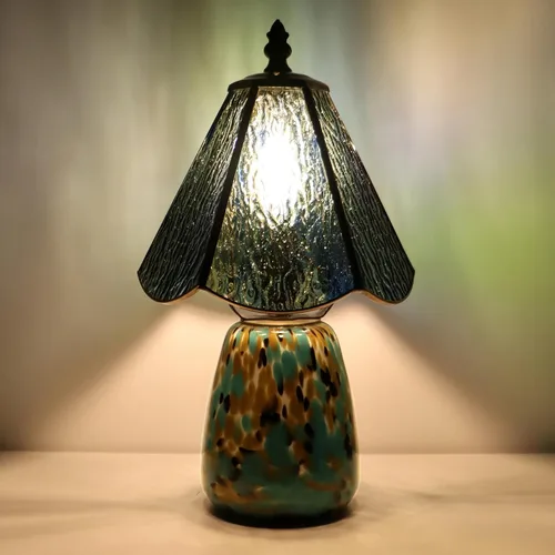 Vista 15 de Tiffany Lamp Stained Glass Mushroom Table Lamp 7X7X12 Inch Milky White Mini Night Light Glass Base Accent Light Suitable for Bedside Table Bedroom