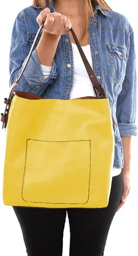 Vista 5 de Joy Susan - Bolsa clásica 2 en 1 para mujer, estilo hobo, Amarillo, talla única