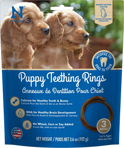 Vista 11 de N-Bone Anillos de dentición para cachorros, sabor a mantequilla de maní, masticables naturales para la dentición y golosinas para masticar, ayuda a