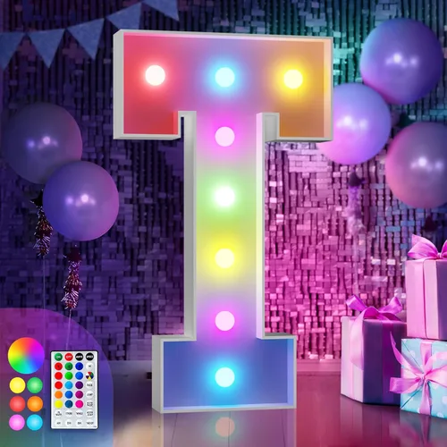Vista 42 de Imprsv Letras coloridas de marquesina de 3 pies y letras grandes iluminadas RGB con control remoto, decoraciones de fiesta de cumpleaños Carta