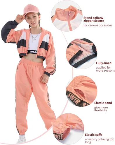 Vista 4 de Conjunto de ropa de baile para niñas, disfraz moderno de jazz de hip hop, conjunto de ropa de baile para niñas