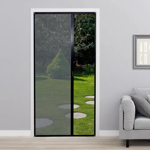 Vista 7 de MaKefeile Puerta de rejilla retráctil sin perforación, puertas de rejilla plegables con marco de aluminio para patio, puerta francesa, puerta