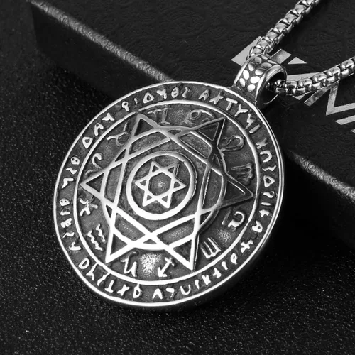 Vista 3 de HZMAN Talisman Seal Solomon - Collar de acero inoxidable con colgante de constelación de estrella de seis puntas con dije de estrella 12 + cadena