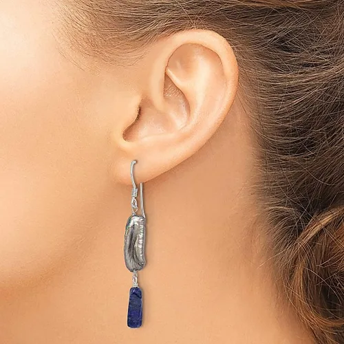 Vista 3 de Plata de ley 925, perla, cultivada en agua dulce, color gris lapislázuli, colgante, gota de piedra natural, joyería fina para mujer, regalos