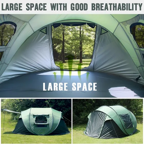 Vista 2 de Tienda de campaña desplegable para camping, tienda de campaña para 4 personas con almacenamiento adicional, protección UV, impermeable, costuras