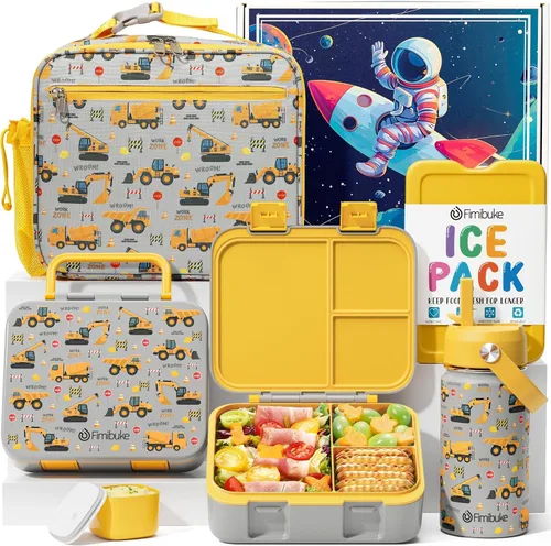 Vista 14 de Fimibuke Lonchera Bento para Niños - Contenedor de Snacks Bento para Niños Pequeños con 3 Compartimentos, Botella de Agua de Acero Inoxidable, Bolsa