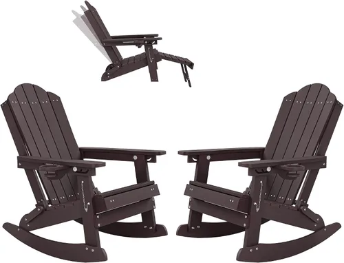 Vista 12 de LUE BONA HDPE 5-in-1 Folding Adirondack Rocking Chair, Black
