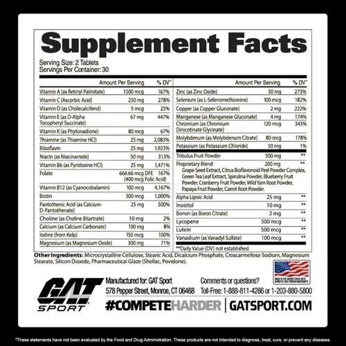 Vista 2 de GAT SPORT Tabletas multivitamínicas premium para hombres Multi + Test (60 unidades)
