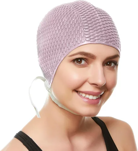 Vista 17 de BeeMo Gorro de Natación de Látex para Mujeres - Gorro de Natación de Goma - Suave Cómodo Elástico Elegante Diseño de Corte Bajo Protege el Cabello