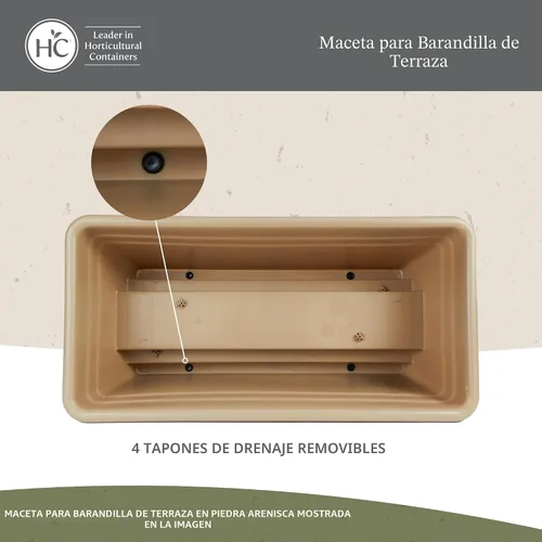Vista 3 de The HC Companies Caja de Plantación para Barandilla de Cubierta con Tapones de Drenaje Removibles - Caja de Flores de Plástico Liviana y Resistente