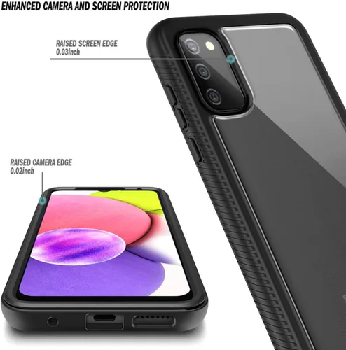 Vista 2 de NZND Compatible con Samsung Galaxy A03S Funda para teléfono, color negro, con protector de pantalla integrado, prueba de caídas de grado militar