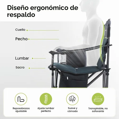 Vista 9 de GREEN PARTY Silla plegable de camping de gran tamaño resistente con bolsa refrigeradora, soporte para tazas, bolsillo de almacenamiento, silla