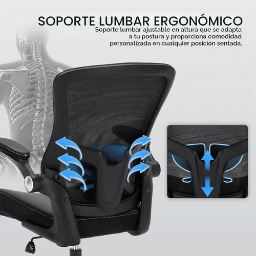 Vista 4 de Silla de oficina, 400 libras, ergonómica y resistente, con soporte lumbar ajustable, silla de computadora de malla transpirable con reposabrazos