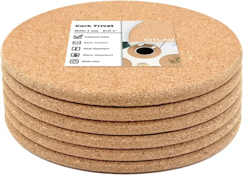 Vista 10 de Salvamanteles de corcho, 4 piezas de salvamanteles de corcho grueso de alta densidad para platos calientes, salvamanteles grandes de 10 pulgadas