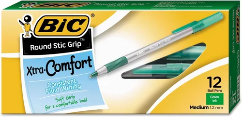 Vista 2 de BIC Round Stic Grip Xtra Comfort Bolígrafo de punta redonda (punta mediana 1.2mm, verde, docena de 2)