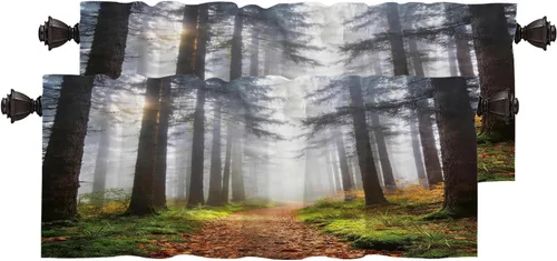 Vista 58 de Cortinas opacas de poliéster multicapa marrón con diseño de bosque natural, 2 unidades, 26 x 24 pulgadas