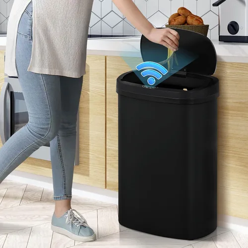 Vista 2 de Basurero automático de cocina de 13 galones con tapa, diseño sin contacto y silencioso con control de olores, para cocina dormitorio oficina