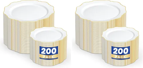 Vista 10 de 100 platos de plástico rosa - Platos desechables rosa y dorado resistentes - Incluye 50 platos para cena y 50 platos para pastel para el día de San