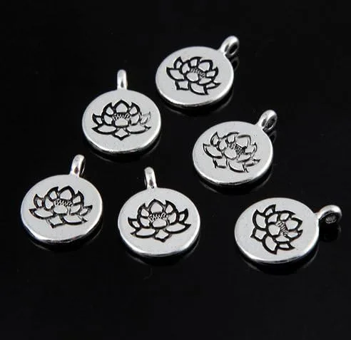 Vista 3 de 14 colgantes de loto diminutos encanto de loto plata antigua 0.591x0.591 in Zen Buddhist Yoga Charms Colgante para meditación Mindfulness (NS802)
