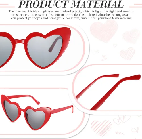 Vista 3 de Konohan 3 pares de lentes de sol en forma de corazón para el día de San Valentín estilo retro estilo retro gafas de sol blancas para mujeres y niñas