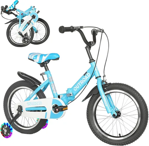 Vista 9 de Bicicleta plegable de 14/16/18 pulgadas con ruedas de entrenamiento, regalos para niñas y niños de 3 a 10 años, bicicleta para niños pequeños