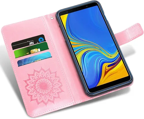 Vista 2 de Funda de teléfono para Samsung Galaxy A7 2018 con protector de pantalla de vidrio templado, funda delgada con tapa para tarjetero, accesorios