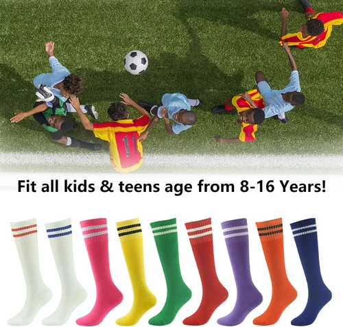 Vista 4 de Calcetines de fútbol para jóvenes y niños, calcetines de fútbol de tubo largo, calcetines acolchados para equipo, paquete de 26