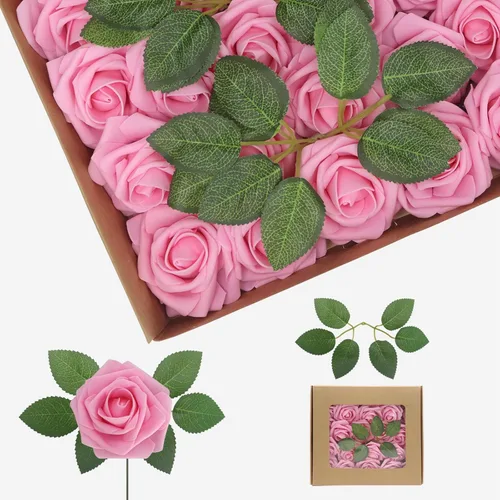Vista 25 de Flores artificiales, rosas falsas de espuma de aspecto real, combo de flores artificiales de boda para ramos de boda, centros de mesa, arreglos
