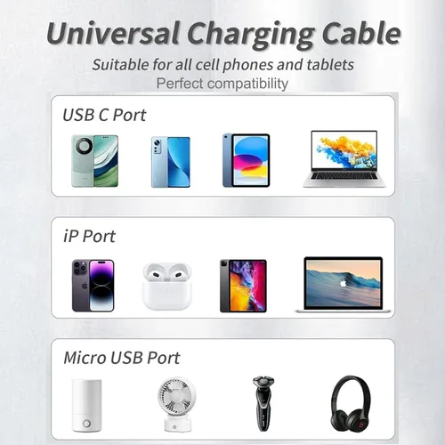 Vista 5 de Cable USB PD cargador rápido iluminado (USB 3 en 1 azul), cable de datos de teléfono, cable de carga de luz fluida, 39 pulgadas, material TPE