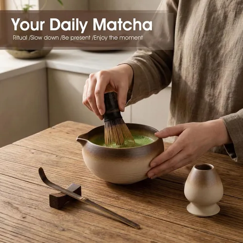 Vista 3 de Matcha Set, 5-Piece Matcha Whisk Set with Bowl & 100-Prong Whisk Beige