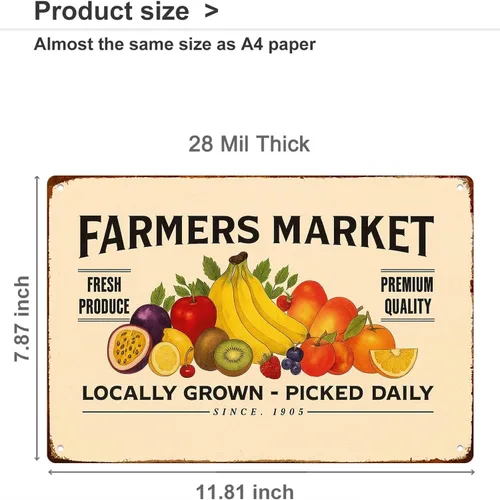 Vista 2 de Retro-Style Plates For Farmers Market Signs Posters Funny metal sign For Man Cave bathroom Farm Bedroom living room Kitchen Garage Wall Decor 8 * 12