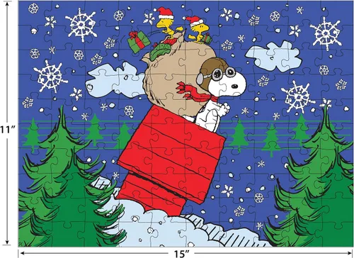 Vista 3 de RoseArt - Peanuts - Entrega de Navidad de Snoopy - Rompecabezas de 100 piezas para niños y adultos