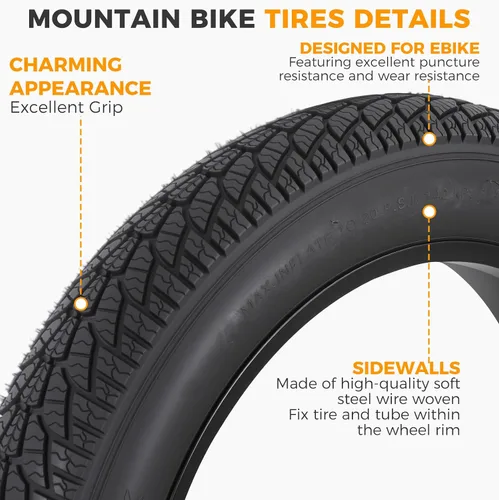 Vista 5 de 20x4.0/ 20x3.0/ 26x4.0 Fat Bike Tires, 20x4/ 20x3/ 26x4 Fat Tire Tube and Bicycle Repair Tool Kit, Foldable Heavy Duty Off-Road Bike, Ebike Fat