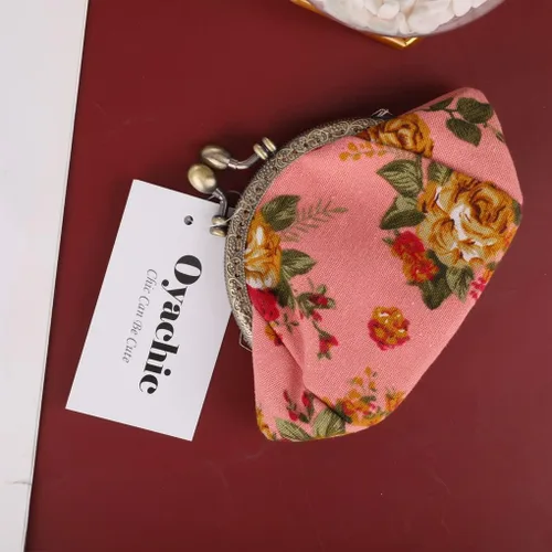 Vista 8 de Oyachic Printed Coin Purse Vintage Pouch Buckle Clutch Bags Kiss lock Change Purse Floral Clasp Wallets For Women