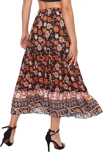 Vista 60 de Milumia Women Boho Vintage Floral Print Long Skirt Summer Tiered Maxi Skirt