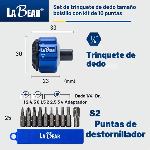 Vista 2 de LABEAR Kit de trinquete de palma DR de 11 piezas, 1/4 pulgadas, mini trinquete de dedo, llave de engranaje, puntas de destornillador con Philips