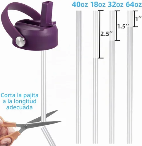 Vista 4 de Tapa de popote RRegeny para Hidromatraz de Boca Ancha 32 40 oz, Tapas con asa flexible compatible con Hidromatraz, Tapa deportiva de repuesto